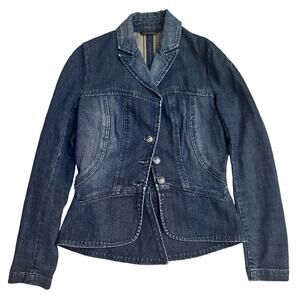 House of Dereon Peplum Denim Fitted Jacket, Size Medium, Blue